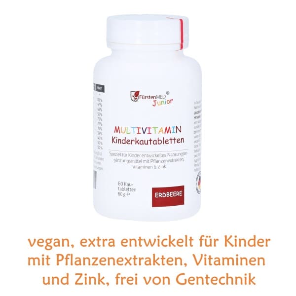 Multivitamin Kautabletten vegan, mit Erdebeergeschmack für Kinder