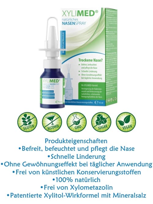 Xylimed Nasenspray, ohne Gewöhnungseffekt, vegan, glutenfrei, alkoholfrei, gmo frei, zuckerfrei