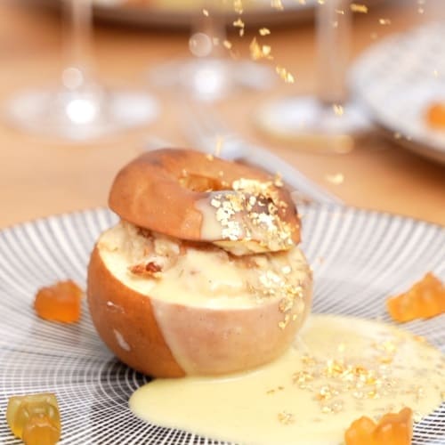 gebackener Apfel auf Vanillesoße, vegan
