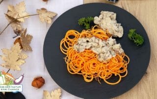 Rezept für Jetzt Süßkartoffel-Spaghetti mit Pilzrahmragout