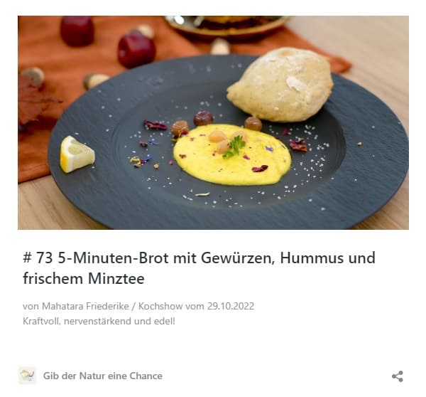 #73 5-Minuten-Brot mit Gewürzen, Hummus und frischem Minztee